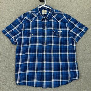 Lucky Brand Women's Large Pearl Snap Western Shirt Blue Cotton :8521